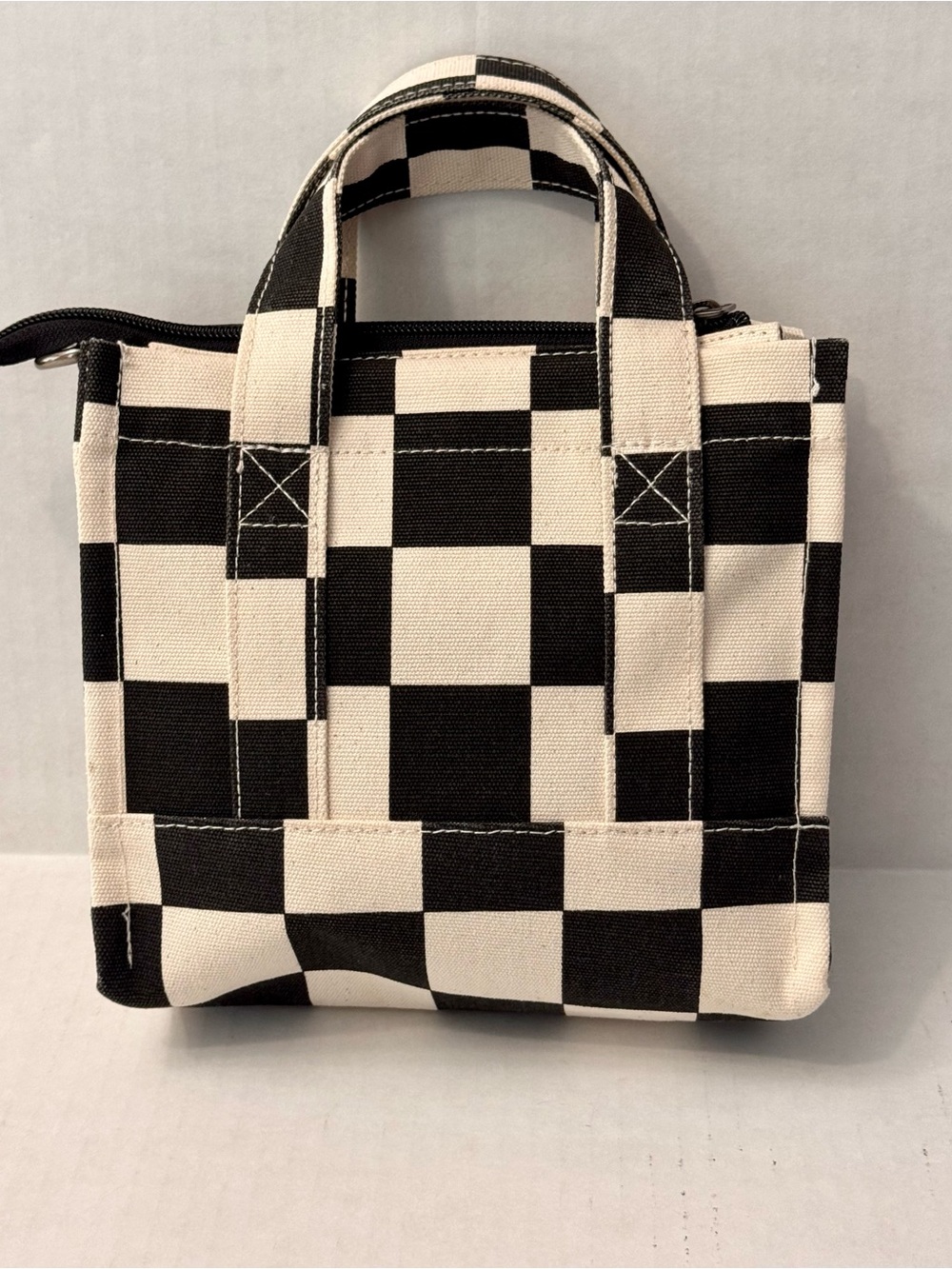 Vans Lil Pergs Checkerboard Crossbody Canvas Tote Bag Black Cream 8x7x3 - Picture 2 of 8
